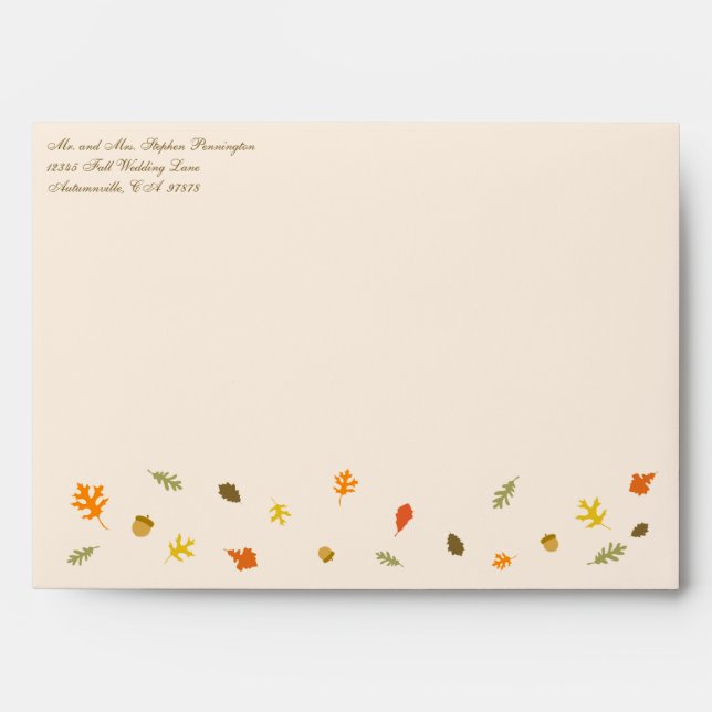 Elegant tan fall autumn leaves wedding envelope (Front)