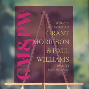 Elegant Tan Fuchsia Initials Typography Welcome Acrylic Sign