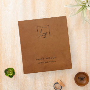 ELegant Tan Leather Texture Logo Business 3 Ring Binder