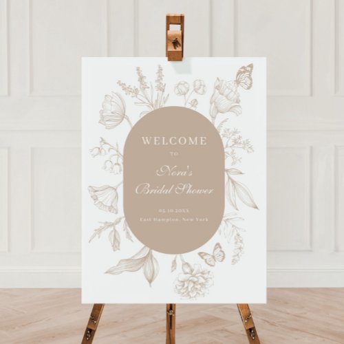 Elegant Tan Line Art Floral Bridal Shower Welcome Foam Board