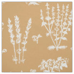 Elegant Tan Orange White Herbal Garden Pattern Fabric