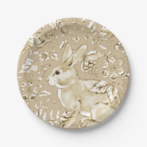 Elegant Tan Rabbit Bunny Bird Floral Easter Brunch Paper Plates