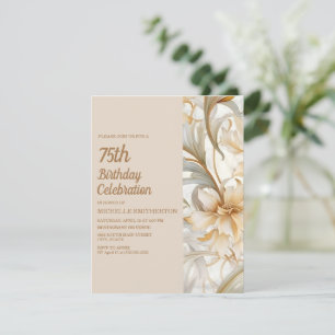 Elegant Tan Rust Watercolor Floral 75th Birthday Invitation
