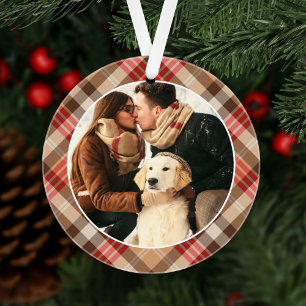 Elegant Tan Tartan Plaid Christmas Monogram Ornament