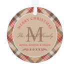 Elegant Tan Tartan Plaid Christmas Monogram