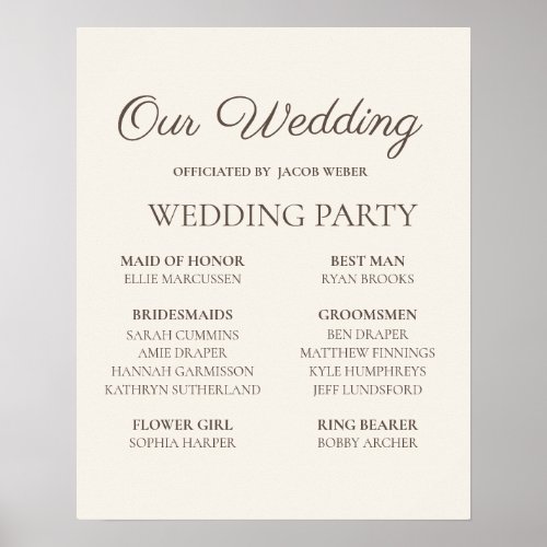 Elegant Tan Wedding Party Sign 