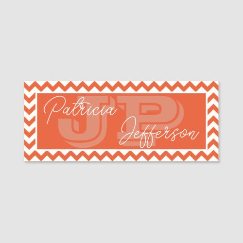 Elegant Tangelo Orange Chevron Modern Monogrammed Name Tag