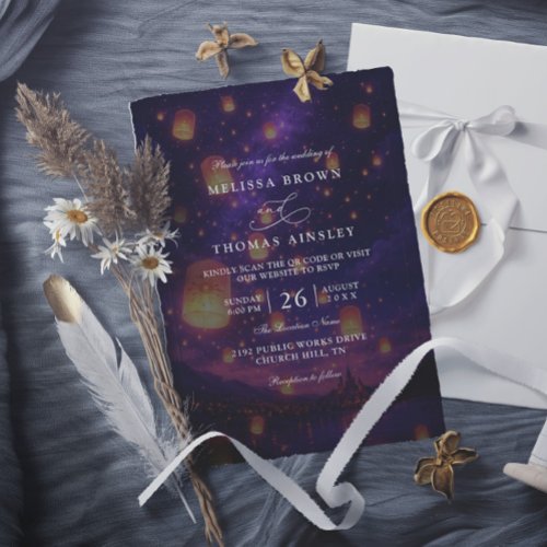 Elegant Tangled Lanterns Budget QR Code Wedding