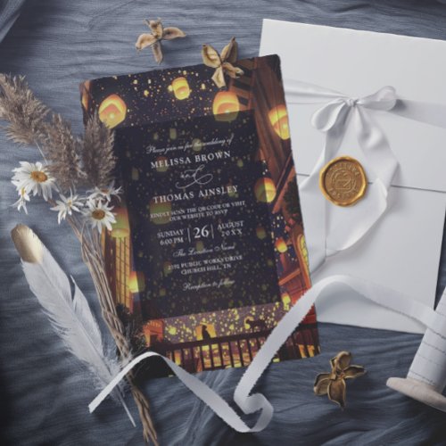 Elegant Tangled Lanterns Budget Qr Code Wedding Invitation