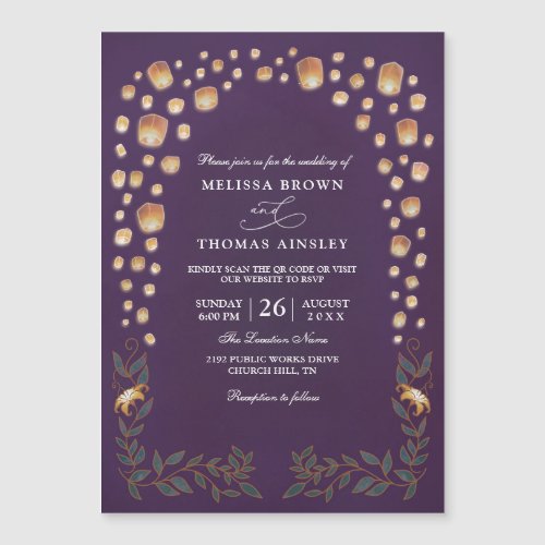 Elegant Tangled Lanterns Budget QR Code Wedding Magnetic Invitation