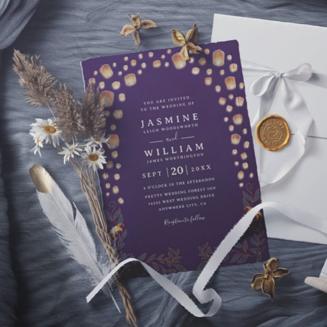 Elegant Tangled Lanterns Modern Minimalist Wedding Invitation (Creator Uploaded)