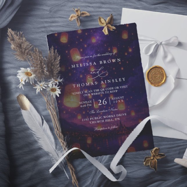 Elegant Tangled Lanterns Modern QR Code Wedding Invitation (Creator Uploaded)