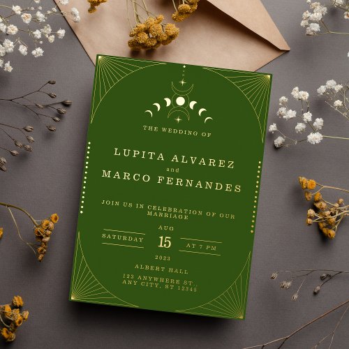 Elegant Tarot Gold Green Foil Wedding Foil Invitation