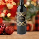 Elegant Tartan Black Gold Glitter Wine Label<br><div class="desc">An elegant modern design with black and gold plaids and diamond sparkle ! You can personalize this with your own details or simply delete each text if you don't want anything written.</div>