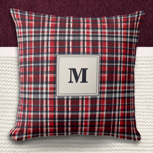 Elegant Tartan Check Patterned Stylish Monogrammed Throw Pillow