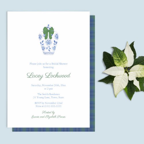 Elegant Tartan Chinoiserie Holidays Bridal Shower Invitation