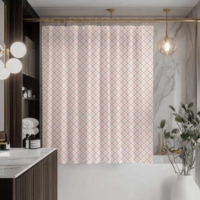 Elegant Tartan Curtain Coral Grey Bathroom Style (Elegant Tartan Curtain Coral Grey Bathroom Style)