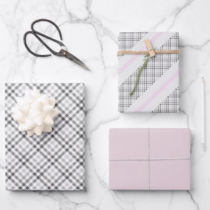 Elegant Tartan Gray White Blush Pattern  Wrapping Paper Sheets