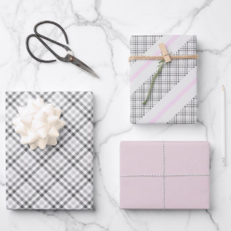 Elegant Tartan Gray White Blush Pattern Wrapping Paper Sheets