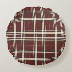 Elegant Tartan-Inspired Round Pillow