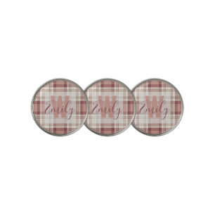 Elegant Tartan Pink Cream Monogram Golf Ball Marker
