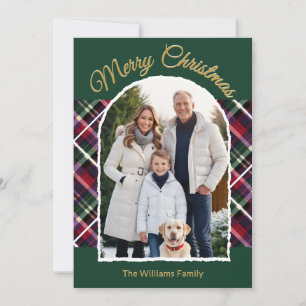 Elegant Tartan Plaid Arch Custom Photo Christmas Holiday Card
