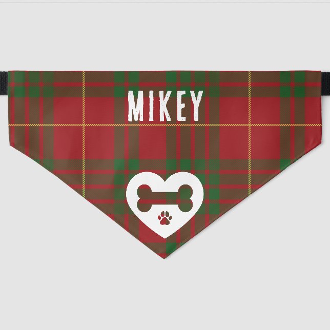 Elegant Tartan Plaid Custom Red and Green Custom Pet Bandana Collar (Front)