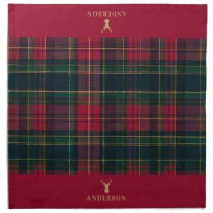 Elegant Tartan Plaid Merry Christmas Family Name Cloth Napkin