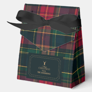 Elegant Tartan Plaid Merry Christmas Family Name Favor Boxes