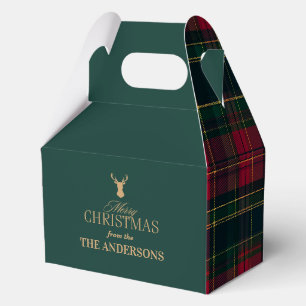 Elegant Tartan Plaid Merry Christmas Family Name Favor Boxes