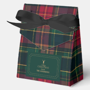 Elegant Tartan Plaid Merry Christmas Family Name Favor Boxes