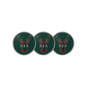 Elegant Tartan Plaid Merry Christmas Family Name Golf Ball Marker