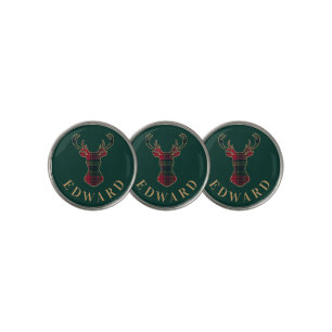 Elegant Tartan Plaid Merry Christmas Family Name Golf Ball Marker