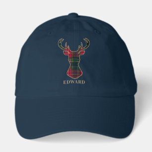 Elegant Tartan Plaid Merry Christmas Family Name Hat