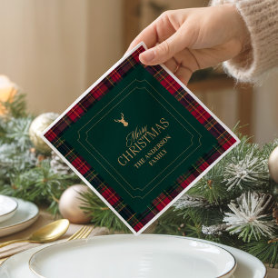 Elegant Tartan Plaid Merry Christmas Family Name Napkins