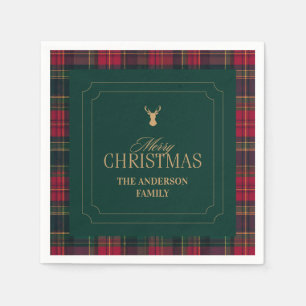 Elegant Tartan Plaid Merry Christmas Family Name Napkins