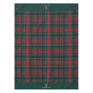 Elegant Tartan Plaid Merry Christmas Family Name Tablecloth