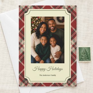 Elegant Tartan Plaid Personalized Christmas Photo