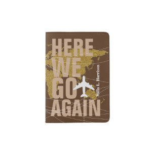 elegant tasteful brown gold airplane travel passport holder