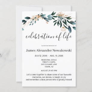 Elegant Tasteful Floral Life Celebration Funeral Invitation