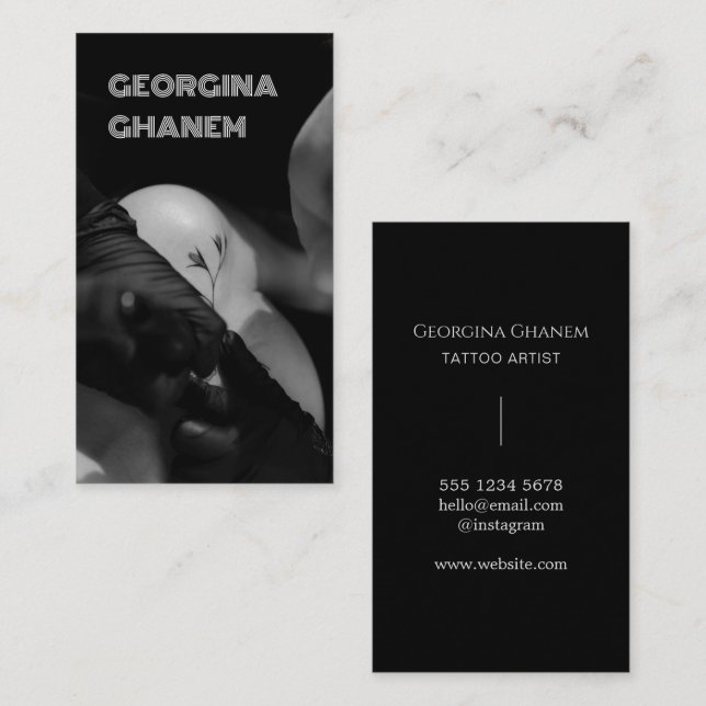 Elegant Tattoo Artist Back & White Photo  Business Card (Front/Back)