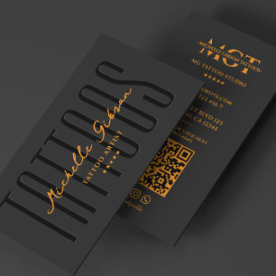 Elegant Tattoo Artist Orange Black Tattooist Business Card