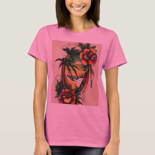 Elegant Tattoo Rose Compass Design T_Shirt