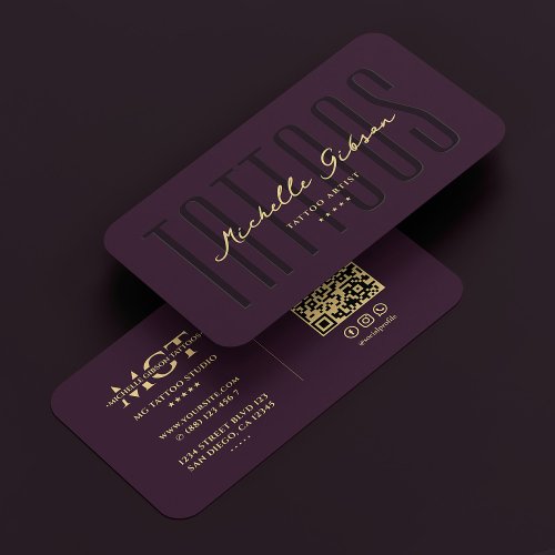 Elegant Tattooist Modern Tattoo Artist Dark Purple Business Card