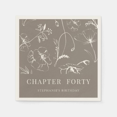 Elegant Taupe and Ivory Chapter 40th Birthday Napkins