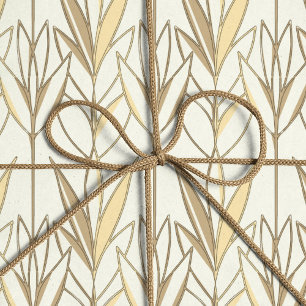 Elegant Taupe and White Foliage Art Deco Style Wrapping Paper