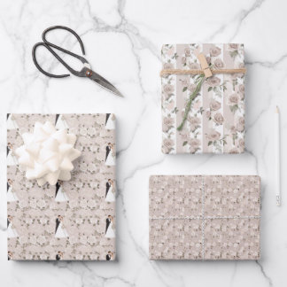 Elegant taupe and white wedding wrapping paper