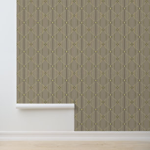 Elegant Taupe and Yellow Geometric Pattern Wallpaper