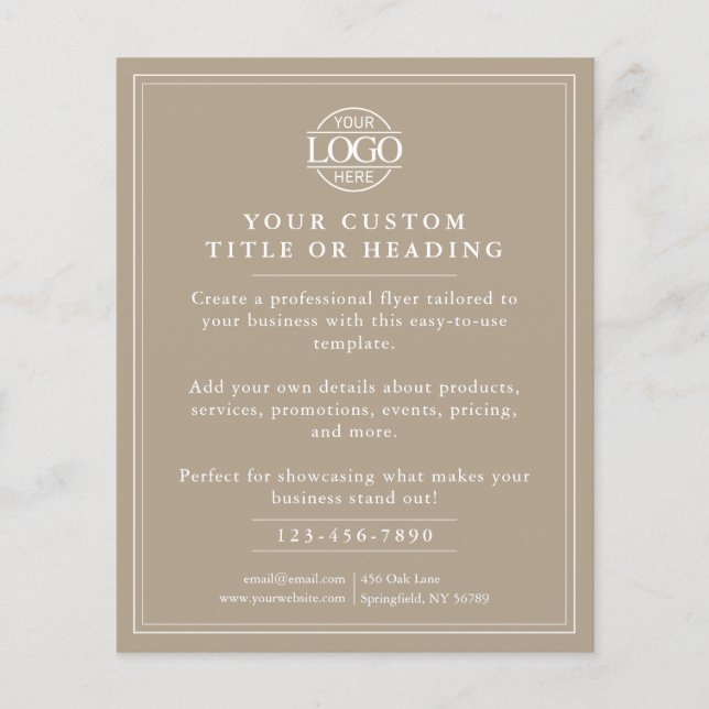 Elegant Taupe Beige Business Logo Promotional Flyer (Front)