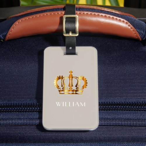 Elegant Taupe Beige Faux Gold Crown  Luggage Tag